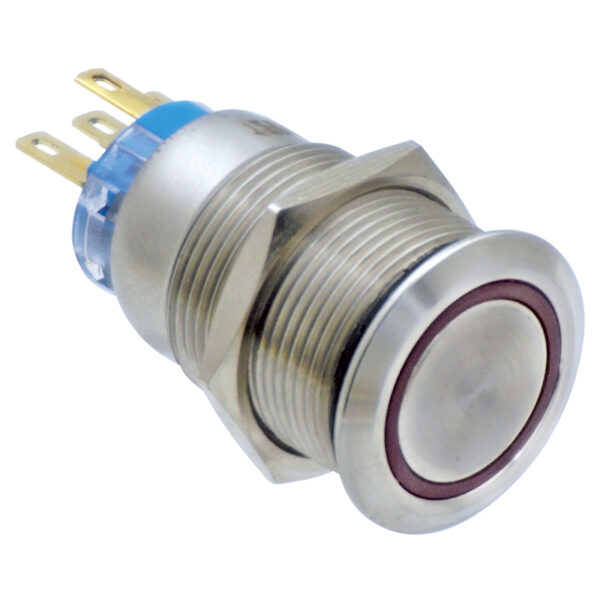 Interruptor pulsador c/anillo LED,ON/OFF,Inox304,12V DC 5A,Azul