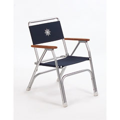 Aluminum deck chair, Teak armrests, Navy Blue