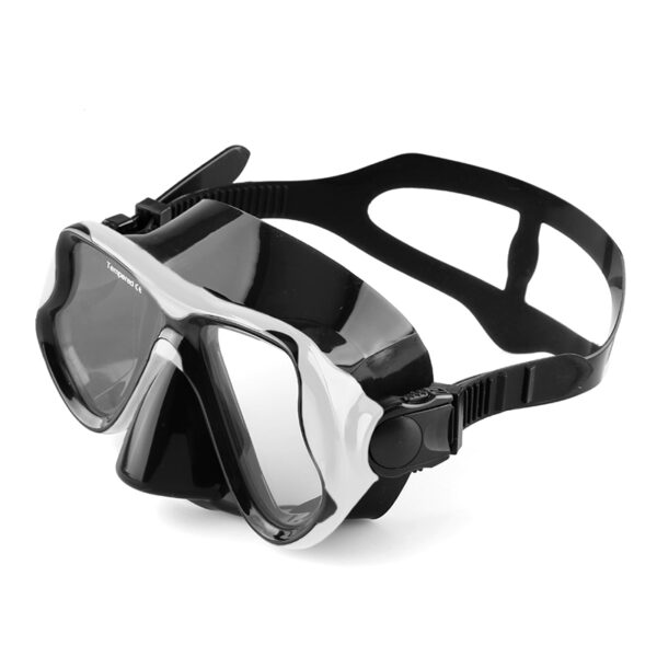 Máscara de silicona, dos ventanas de vidrio templado, adulto, negro-blanco