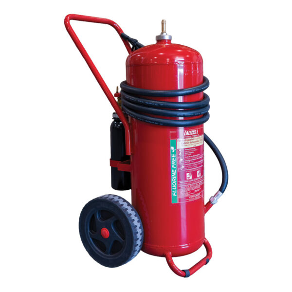 Extintor carro LALIZAS, espuma sin PFAS,50L,Cartr.Oper.,Acero St.,c/Manguera y Lanza,SOLAS/MED(EN,GR