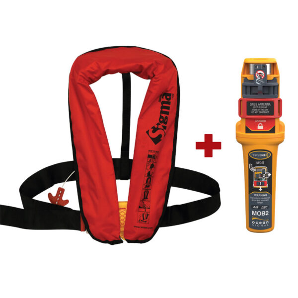Chaleco inflable Sigma, Auto, 170N, ISO, Adulto, Rojo, c/Ocean Signal MOB2,Juego
