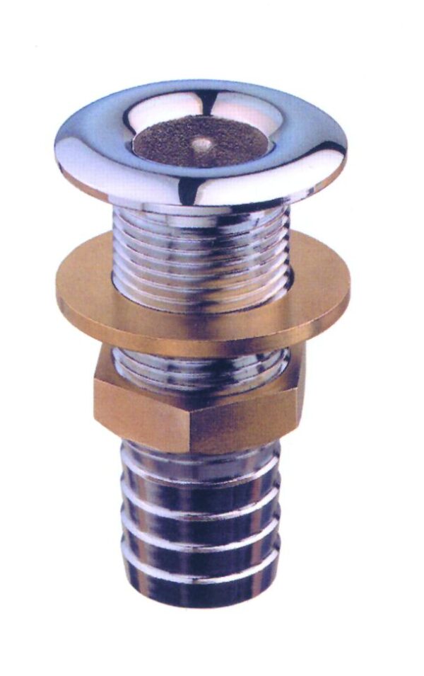 Through hull outlet w/ hose connector, chromium plated brass, 3/4"