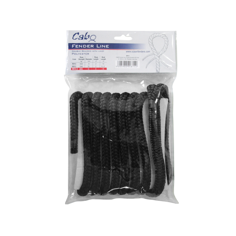 Cabo para defensa ,CABO doble trenzado, con bucle, diám. 8mm, L 2m, poliéster, negro