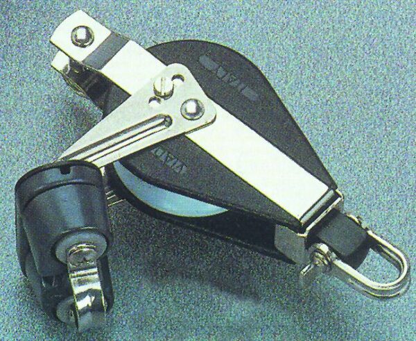 Single ball bearing block with becket and ball bearing cam cleat,Diam. 57mm, Diam. 12mm