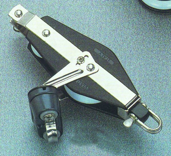 Fiddle ball bearing block with becket and ball bearing cam cleat ,Diam. 57mm, Diam. 12mm
