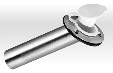 Flush Mount Rod Holder, stainless steel, w/ plastic white flip-up cap, L 226mm