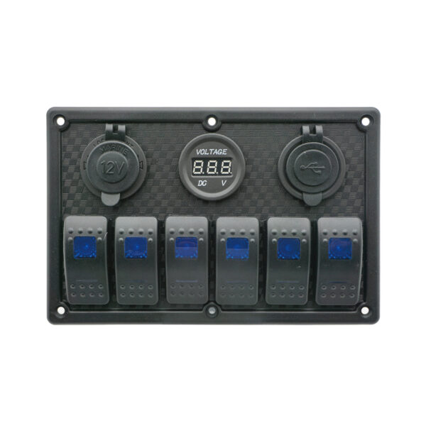 Panel de interruptores basculantes con LED, 12 V/24 V, (6 interruptores basculantes)