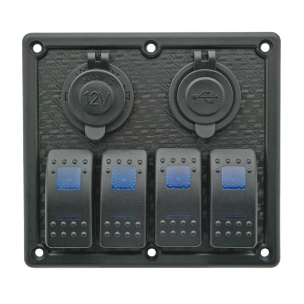 Panel de interruptores basculantes con LED, 12 V/24 V, (4 interruptores basculantes)