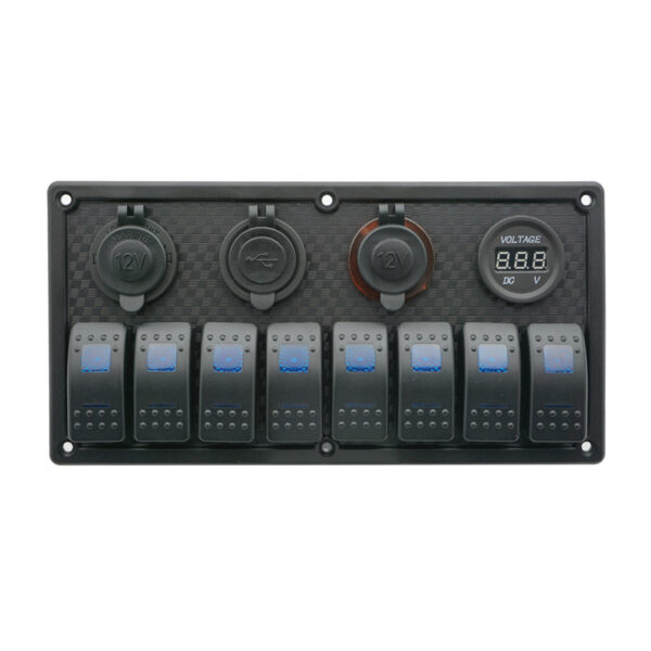 Panel de interruptores basculantes con LED, 12 V/24 V, (8 interruptores basculantes)