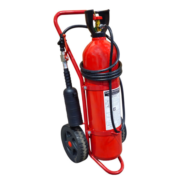 Extintor contraincendios con ruedas, CO2, 20 kg, con manguera, bocina y boquilla, SOLAS/MED (EN,FR,E