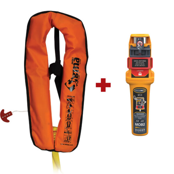 Sigma Chaleco Salv.Trabajo, Auto, 170N, ISO, Adulto, Forro en PVC Duradero Naranja,con Ocean Signal
