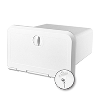 REGISTRO VHF / RADIO CD + COFRE Y CERRADURA SATINADO BLANCO 108x285x255mm