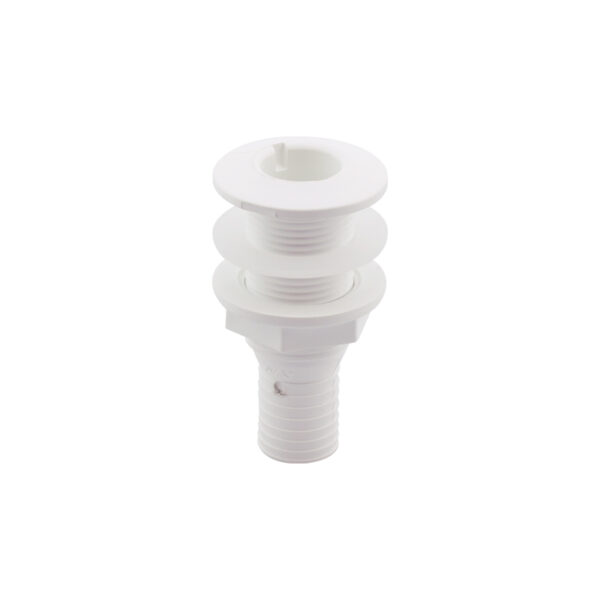 Pasacasco blanco para válvula 1'', con conector para manguera Ø25mm y arandela, ISO