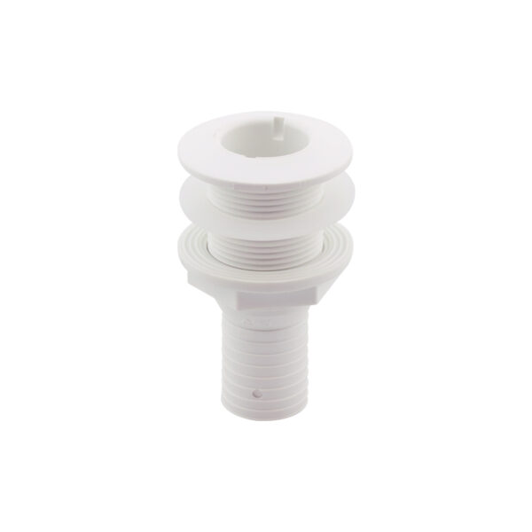 Pasacasco blanco para válvula 1 1/4'', con conector para manguera Ø32mm y arandela, ISO
