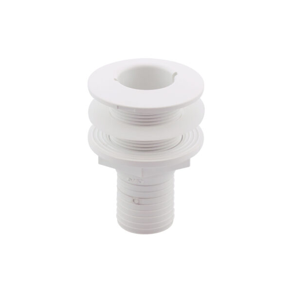 Pasacasco blanco para válvula 1 1/2'', con conector para manguera Ø38mm y arandela, ISO