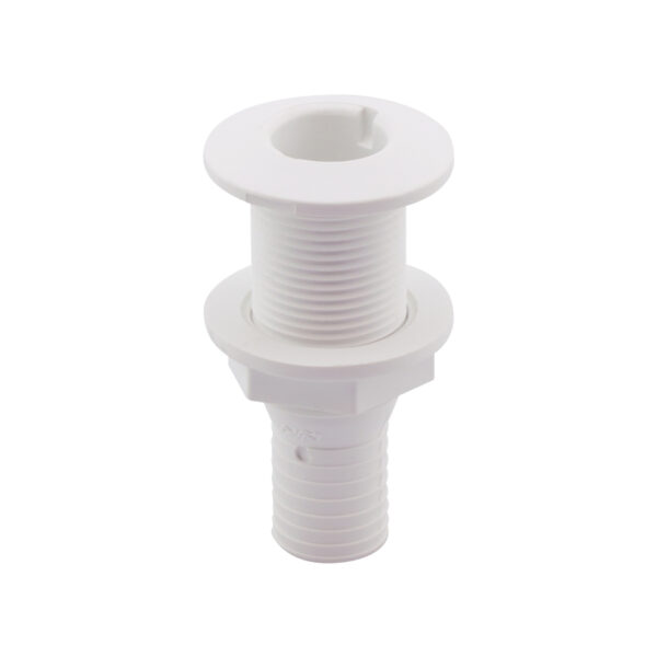Pasacasco blanco para válvula 1'', con conector para manguera Ø25mm,