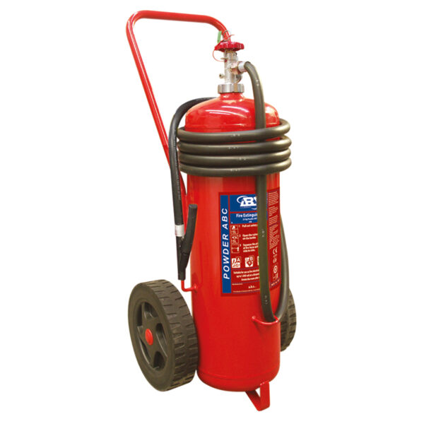 Carro Extintor contraincendios, polvo seco 25 kg, de manguera con difusor, SOLAS/MED(EN,FR,ES,PT)