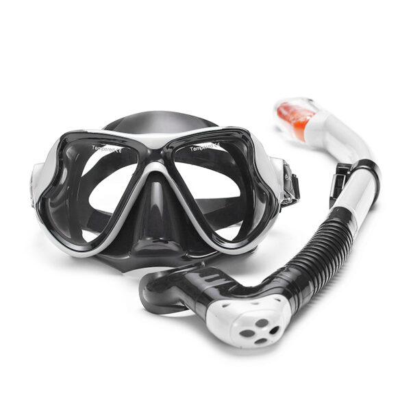 MAscara de silicona y snorkel, conjunto, adulto, blanco y negro